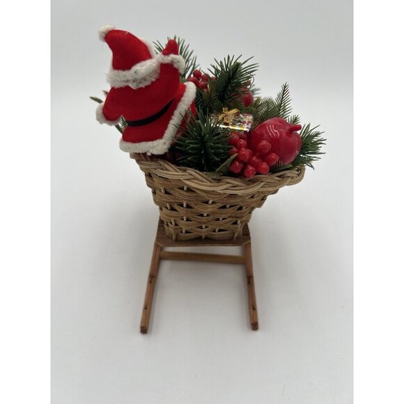 Vintage BoHo Kitsch Floral Christmas Holiday Arrangement in Wicker Sleigh - Picture 5 of 7